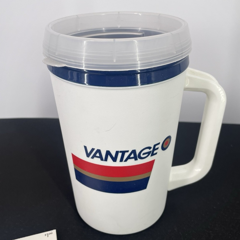 New Vintage 90s Aladdin‎ Vantage Cigarettes Travel Mug Cup White Old Stock - Picture 3 of 6